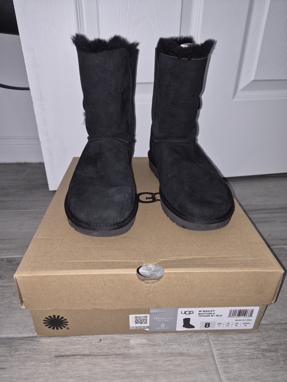 UGG Classic Bailey Button II Black Suede Shearling Boots